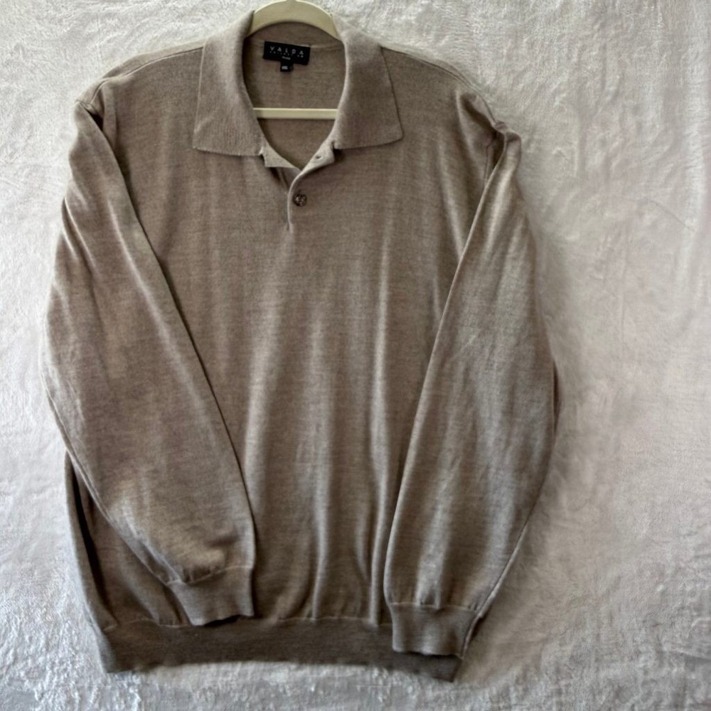 Valda Collection Italy Mens XXL Wool Blend Polo Sweater Tan Long Sleeve Knit
